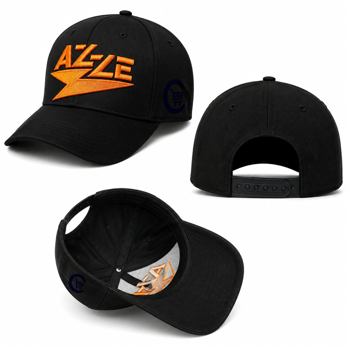Boné AZZE Preto e Azul com Logo Laranja – Estilo Urbano e Esportivo
